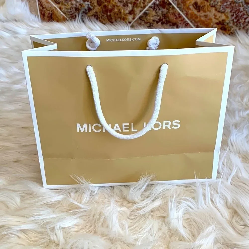 Tan and White Michael Kors Paper Shopping Bag